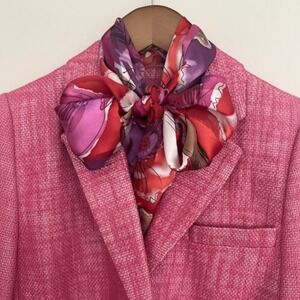 Talbots  Pink Tweed Two Button  Long Sleeve Blazer Pleated Back Detail Size 8